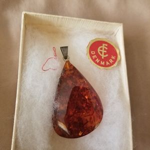 Vintage large amber pendant sterling
